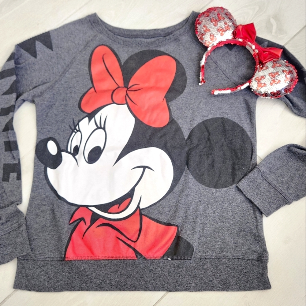 Disney Gray and Red Minnie Mouse Sweatshirt With Minnie Ears